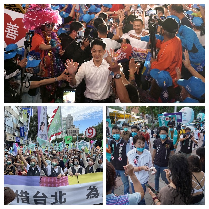 주말을 이용해 유세 활동을 벌이고 있는 타이베이시장 입후보자들. -사진: CNA